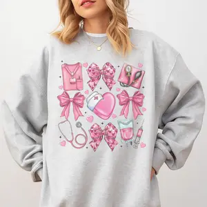 Nurse - Nurse Coquette Bows and Elements Sweatshirt - Ash Grey - Unisex Jersey Sublimation Design Vintage Style Comfortable Everyday Wear