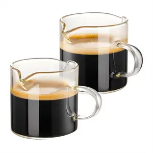 Espresso Cups Set of 2, 4 OZ Double Spouts Cups, Espresso Shot Glasses, Milk Cup with Handle, Clear Glass, Espresso