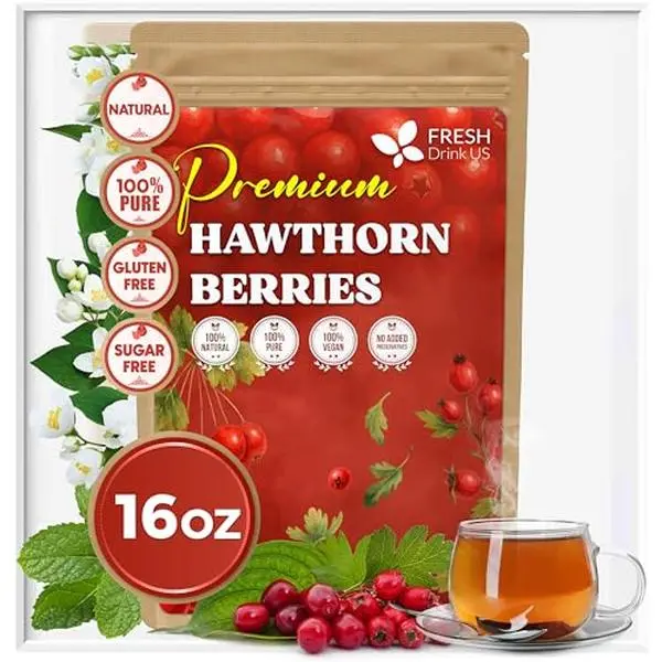 16oz Premium Dried Hawthorn Berries – All-Natural, Non-GMO, Perfect for Tea, Smoothies, Baking & Snacking – Healthy, Versatile Superfood