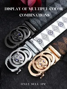 Men's Tiger Head Decorated Belt, Western Buckle Belt, Fashion Letter Design Automatic Buckle Belt for Party, Daily Clothing Decor, Trendy All-match & Exquisite Belt for Birthday Gift, Western Belt Buckles