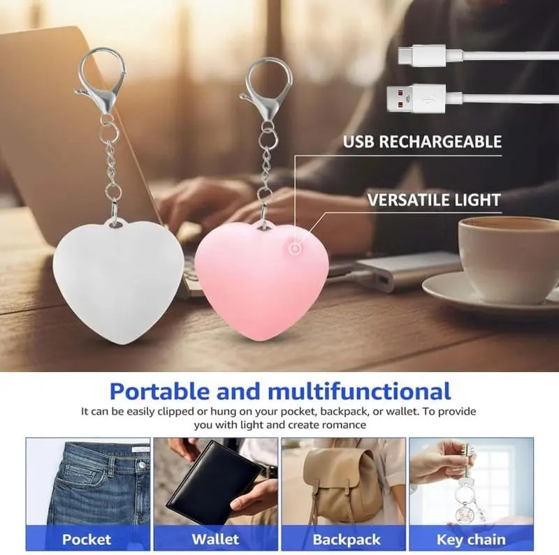 Rechargeable Purse Light Handbag Light, LED Heart Purses Lights Keychain-Valentine's Gifts for Her, Women, Girls, Wife, Mother, Friend
