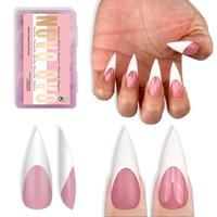 Medium White French Tip Sharp Stiletto Berry Pink