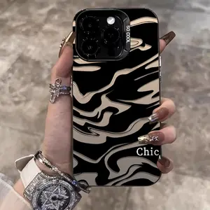 Black and White Ripple Vitality Shell Case for iPhone 16 Pro Max 15 Plus 14 13 12 11 XS XR  Pattern Anti-Scratch Military-Grade Drop Protection slim Cover Gifts for women men girls boys Screen Protector Silicone