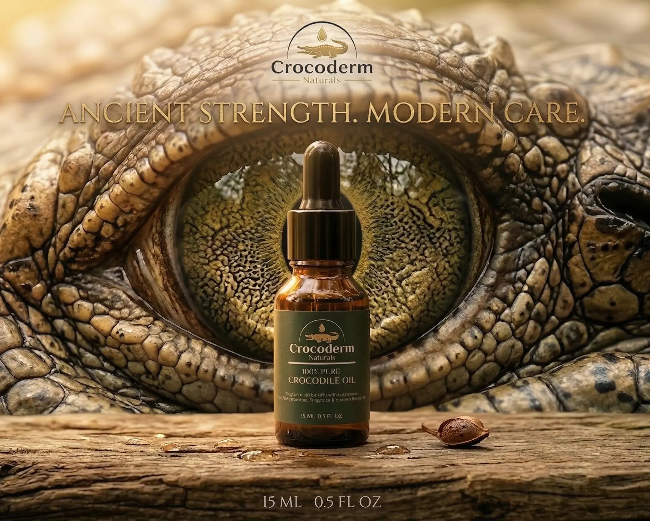 Crocoderm Naturals 100% Pure Crocodile Oil – Hydrating Skin Moisturizer & Barrier Support (15mL)