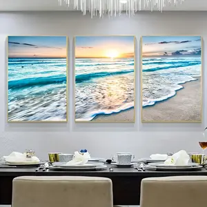 3pcs, 15.7"x23.6", Modern Wave Beach Sunset Canvas Painting, Natural Sea View Posters And Printed Wall Art Photos For Living Room Bedroom, Home Decoration, Frameless