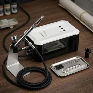 Airbrush Compressor 5-Stage Precision Control, Dual-Outlet Design Kit with 0.3mm Airbrush & Hose