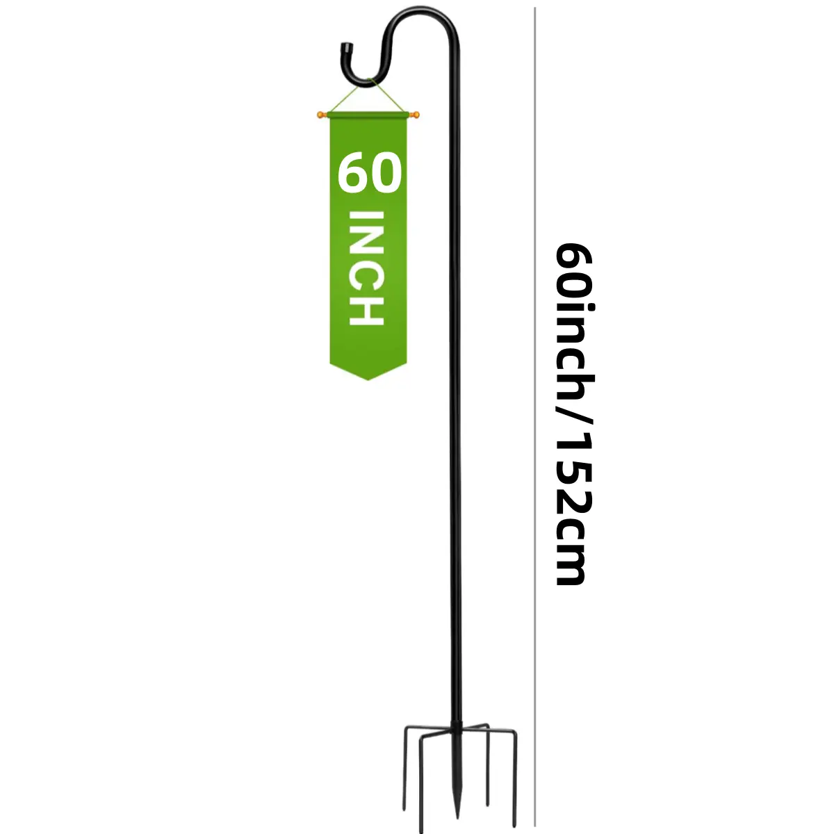 Shepherd Hook Outdoor Single Hook with 5 Leg Ground Base Paint Spray Coated Plant Hanger for Bird Feeders Flower Baskets & Lanterns