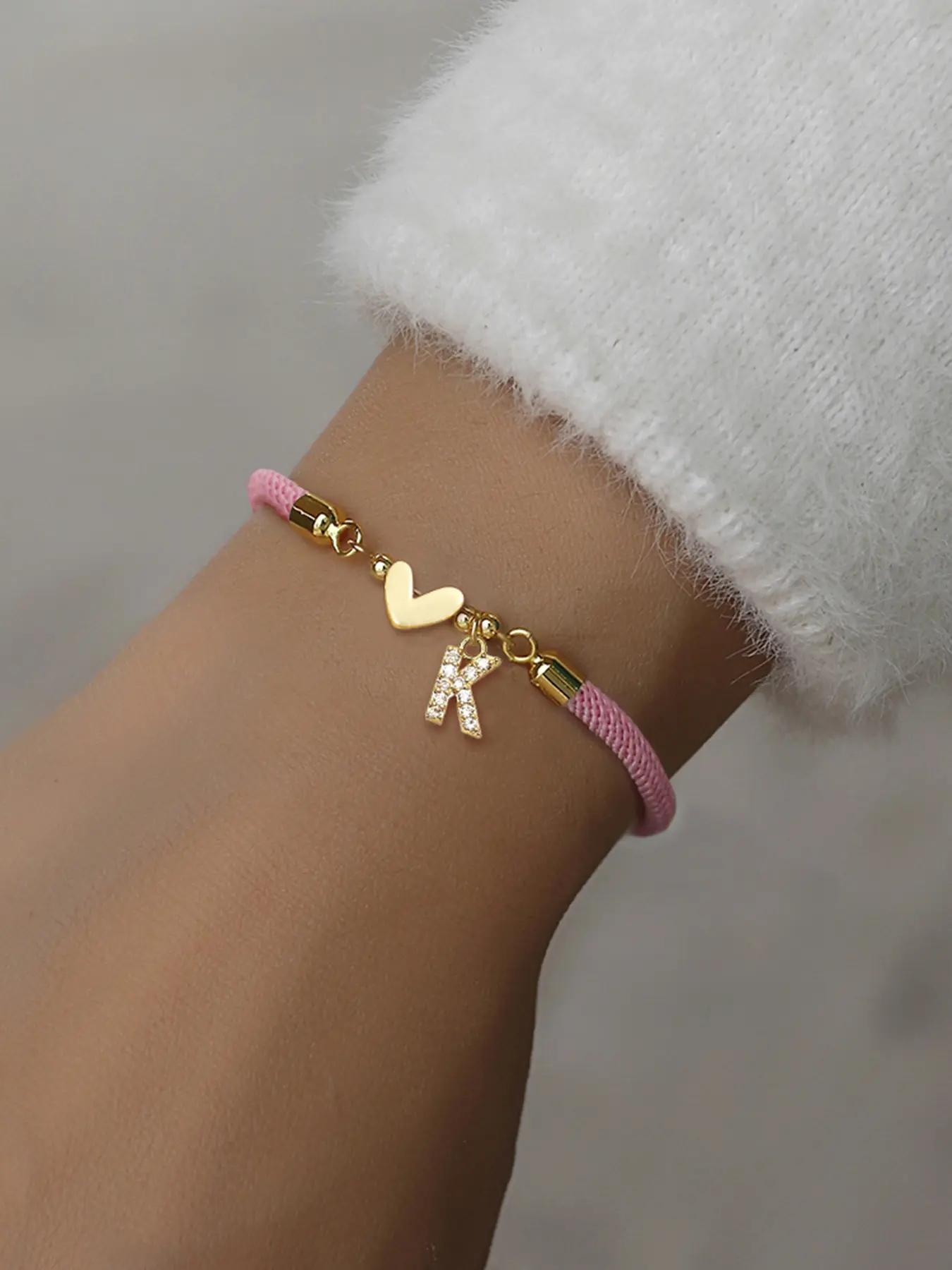 Women's Zirconia Initial Letter Heart Bracelet, Adjustable Fashionable Ladies' Hand Rope, All-Season Casual Jewelry Accessory, Heart Shaped Letter Link Bracelet, Heart Design Bracelet