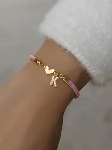 Women's Zirconia Initial Letter Heart Bracelet, Adjustable Fashionable Ladies' Hand Rope, All-Season Casual Jewelry Accessory, Heart Shaped Bracelet