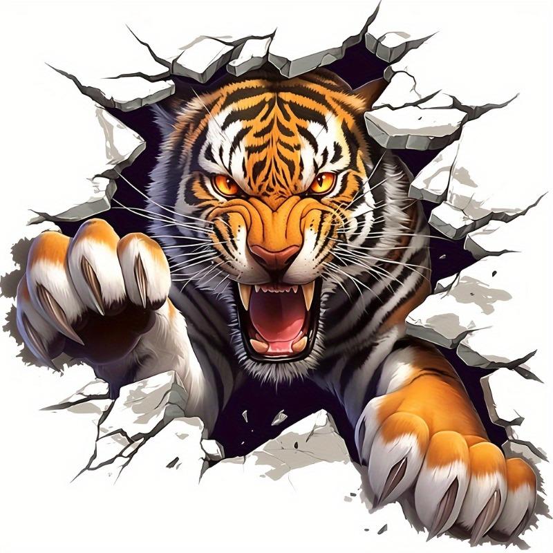 Tiger Face Sticker 5.12 x 5.12 Bright Orange Black Design Self Adhesive for Cars Laptops Trucks Plastic Wood Metal Glass Animal Theme Gift
