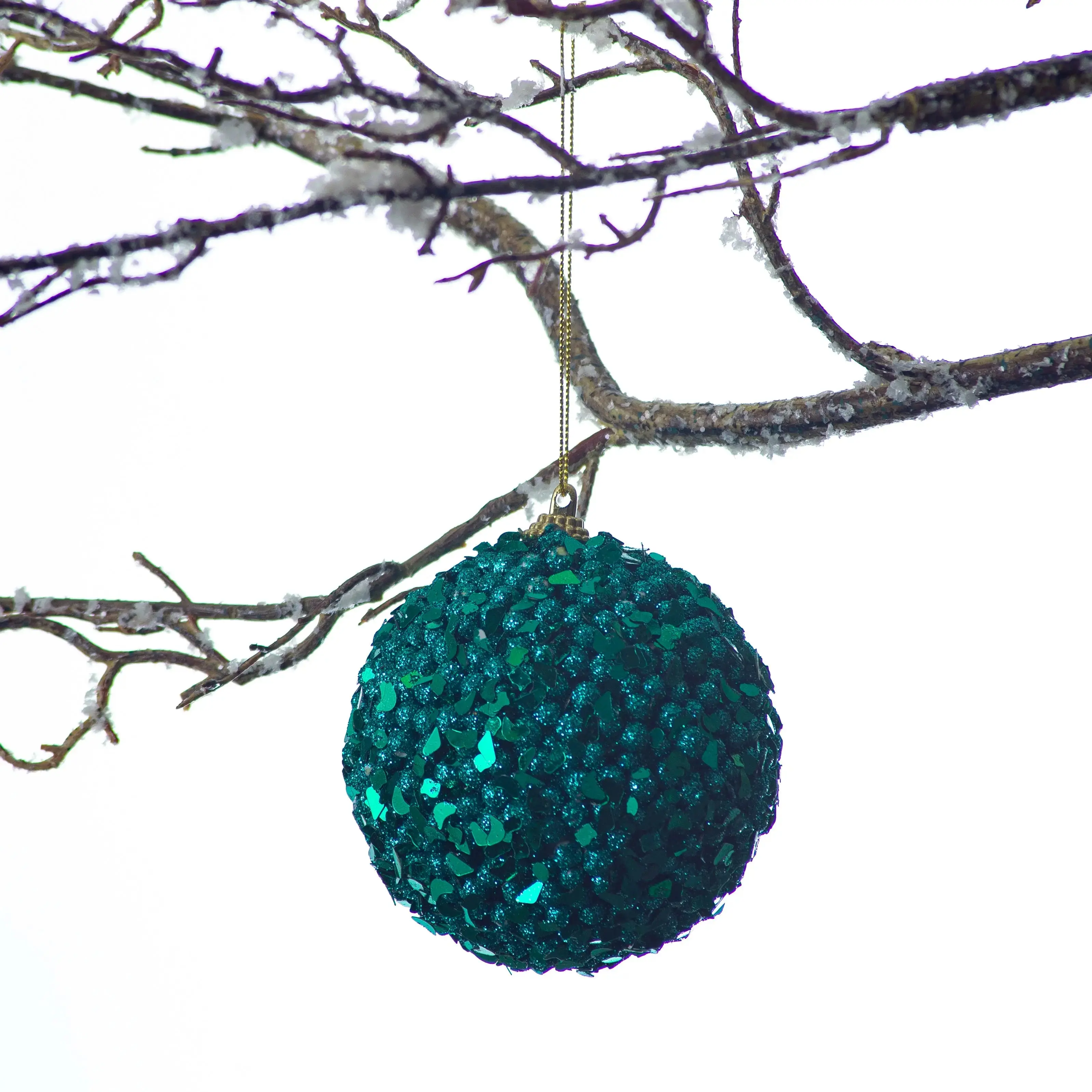 3.25 In Round Ball Artistic Christmas Ornament - Green & Turquoise Glitter, Sequin, Gold Trim - Accent Home Supplies, Collectibles, Holiday Tree Decoration, Christmas Home