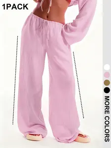 Viral Y2K Wide-Leg Pants 🔥 Creamy soft fabric with a drawstring design. Perfect for beach or casual home style—available in multiple colors! Your new favorite lazy day vibe ✨ #OOTD #TrendyPants Adjustable