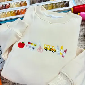 Embroidered Teacher Life Crewneck Sweatshirt with Cute Teacher Icons,, Embroidered Teacher Sweatshirt, Teacher Appreciation