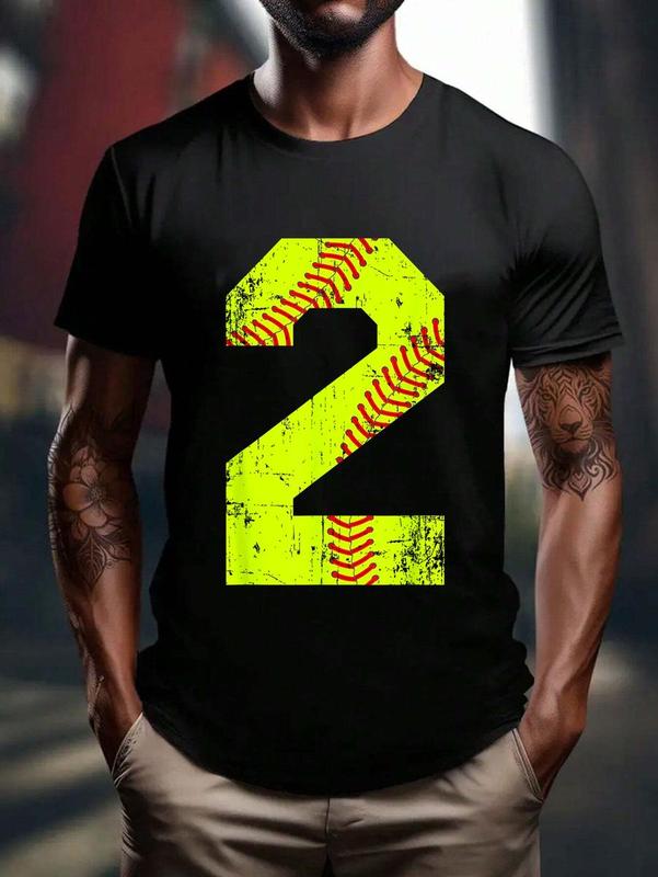 100% Cotton Unisex Vintage Softball 2 Jersey Number T-Shirt Vintage Distressed Classic Softball # 2