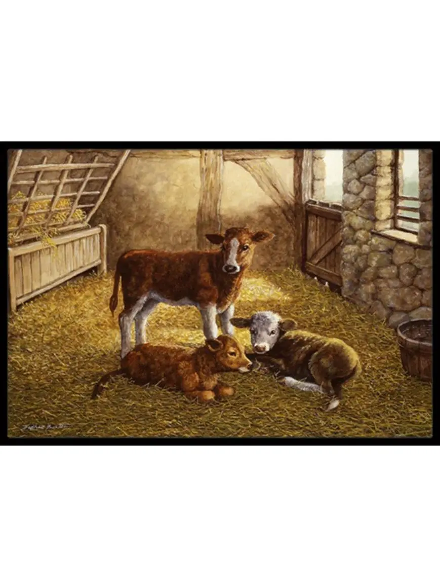 Carolines Treasures BDBA0179MAT Cows & Calves in the Barn Indoor-Outdoor Mat with US Pride & Nation Pride, 18x27in