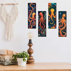 4pcs Octopus Bubble Wall Decor, Octopus Artwork & Sea Themed, Cartoon Art Wall Hanging Signs, Wood Material, Blue & White, Unframed, Wall-Mounted, Suitable for Living Room, Bathroom, and Bedroom Wall Decor, A Special Gift for Family and Friends