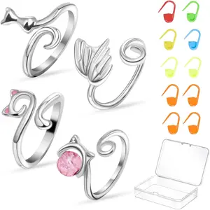 Crochet Ring for Yarn,Adjustable crochet tension rings,Open Knitting Guide Ring for Faster Knitting,Women's Knitting Crochet Accessories with Box 4 count/(/Swan Style)