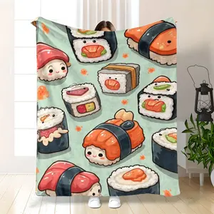 Adorable Sushi Character Plush Blanket | Soft, Cozy & Playful Design for All Seasons - Perfect for Bed, Couch, or Chair Decor - 280gsm Polyester Flannel