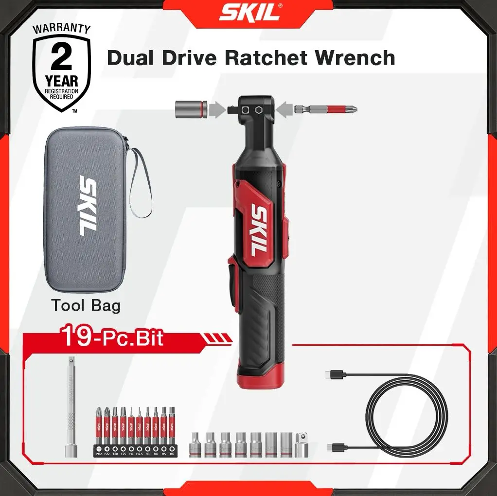 SKIL PWRCORE GO 4V Dual Drive Ratchet Wrench with 19-Pc. Bit Set and Tool Bag