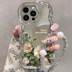white roses Flower Phone Case for use with iphone 17 air 16 pro max 15 plus 14 pro 13/12/11 X/XS XSMAX Oil Painting Style artistic Satisfying phone cases latest viral phone case Electroplated