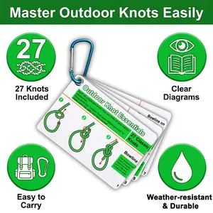 Outdoor Rope Knot Reference Guide, Features 27 Practical Essential Knots, Equipped with Mini Storage Buckle, Perfect for Emergency Kits, Boating, Camping and Emergency Situations