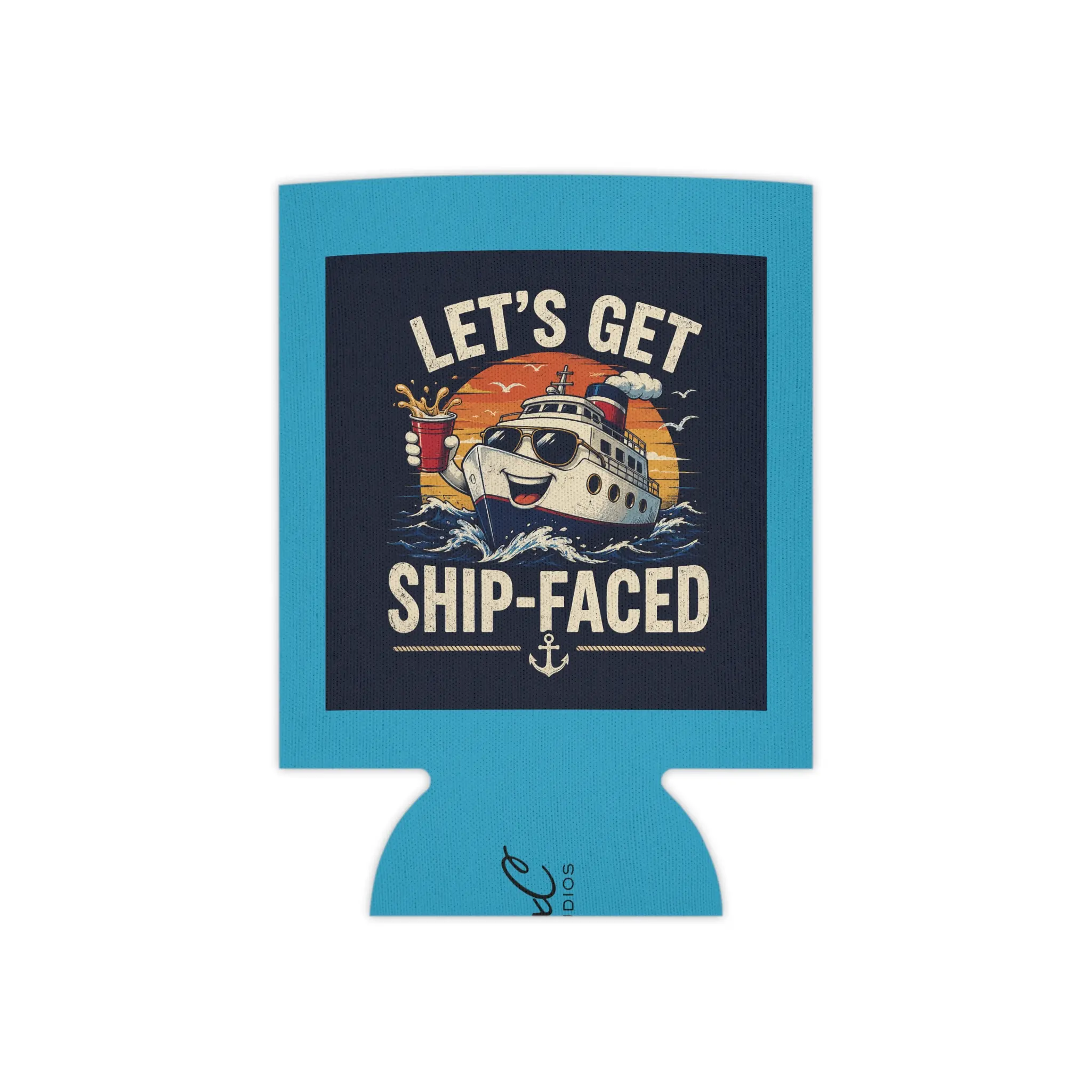 Lightweight Regular Can Cooler Koozie - Funny "Let's Get Ship-Faced" Drink Holder for Lake, Beach Parties