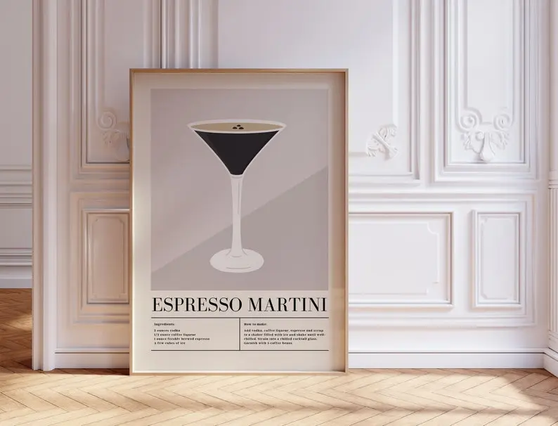 Espresso Martini Print, Framed Wall Art Bar Cart Prints, Alcohol Poster, Espresso Martini Poster, Cocktail Recipe Poster, Alcohol Print