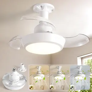 ISUNMEA Socket Fan Light with Remote, Retractable Ceiling Fan Light with E27 Socket, Ultra-Quiet DC Motor, Dimmable LED for Small Spaces - Workshop, Garage, Bedroom (Flush Mount, No Visible Blades)