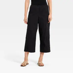 Women's Cropped Straight Leg Eyelet Pull-On Pants - A New Day