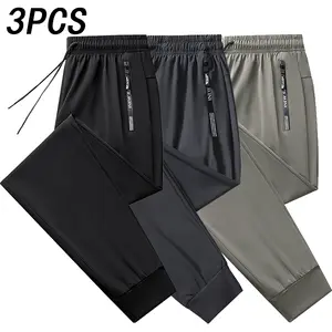 Men’s 3-Pack Summer Casual Jogger Pants with Drawstring Waist, suitable for outdoor jogging, fitness training, casual wear, and vacations; comfortable, breathable, quick-drying#SummerVibes