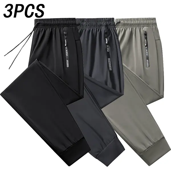 Men’s 3-Pack Summer Casual Jogger Pants with Drawstring Waist, suitable for outdoor jogging, fitness training, casual wear, and vacations; comfortable, breathable, quick-drying#SummerVibes