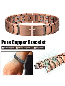 Vintage Two-Tone (Bronze & Gunmetal) Cross Bracelet — Men's Copper Cross Bracelet with Bible Verse Engraving | Adjustable Fit | Father's Day & Christmas Gift | Versatile Faith-Inspired Accessory for Men, Husbands, and Fathers | Bracelets Jewelry