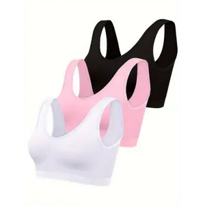 Present 3pcs Women's Seamless Sports Bras - Comfortable, Lightweight, No-Pad Design for Yoga & Fitness, Nylon Blend, Thin, Innerwear