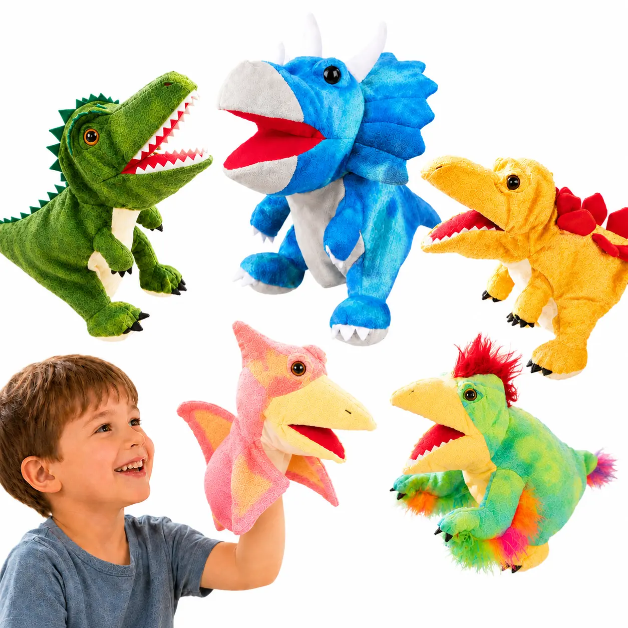 11-in Plush Tyrannosaurus Rex Hand Puppet with Movable Mouth, Advanced Craftsmanship, Machine Washable Stuffed Toy for Imaginative Pretend Play, Kids’ Birthday Christmas Gifts & Home Decoration