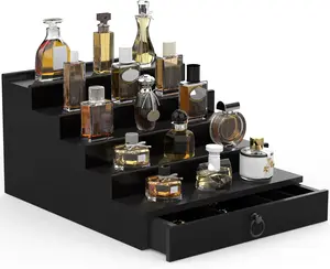 Cologne Organizer for Men 5 Tier Black Shelf Perfume Stand with Hidden Compartment Display Holder Gift for Men Wooden Three-Tier