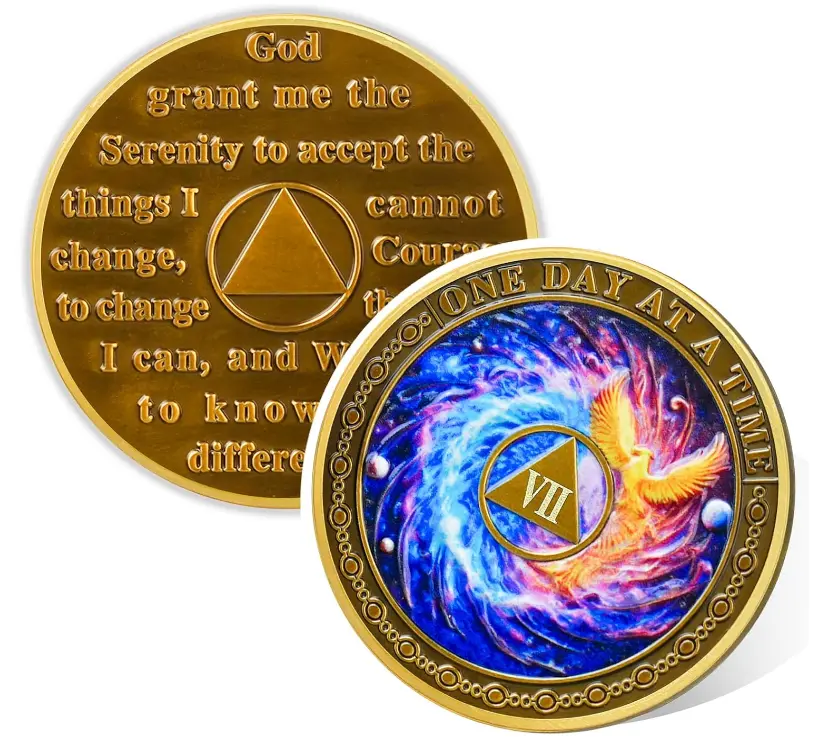 1-10 Year Phoenix Rebirth 7 Year Sobriety Coin, Affirmation AA Coins, Addiction Recovery Seven Year Sober Coin, Celebrating Recovery Anniversary Token, AA Sobriety Gifts for Men Women