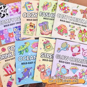 Coloring Book, 4/8 Counts Cute Cartoon Pattern Thickened Coloring Book, Kill Time Graffiti Painting Drawing Art Book, Art Supplies, Watercolor Painting Book, Coloring Gift Book