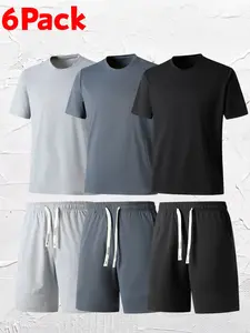 6-Pack Men's Essential Summer Set | 3 Tees & 3 Shorts Bundle | Breathable Quick-Dry Sports Outfit | Comfy Casual Streetwear Essentials | Multi-Pack Value Set