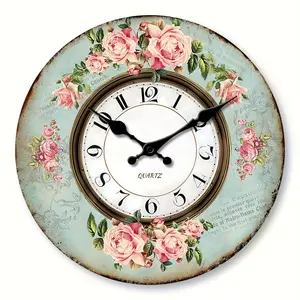 10 Inch 2D Flat A Light Wall Clock Designed with Vintage Romantic Pink Roses, Battery-Operated, Silent Quartz Movement, Suitable for Living Rooms, Bedrooms, Gardens, Cafes, And Offices, Modern Home Decor, Wall Art, Festive Decoration