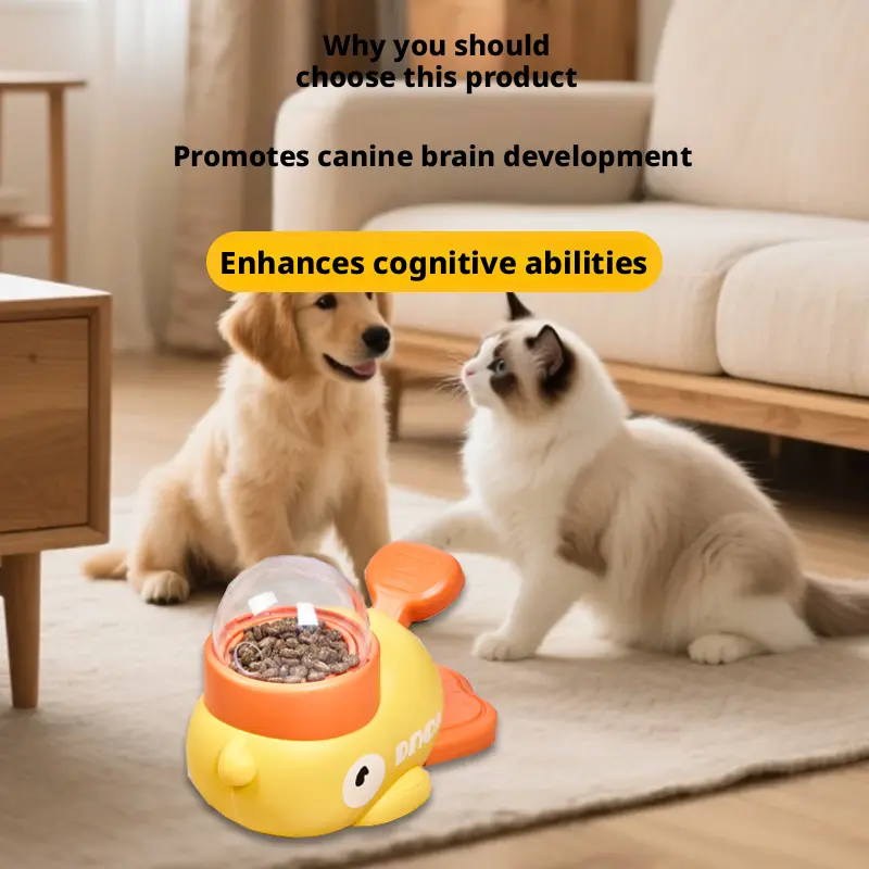 Press & Play Duck Treat Dispenser - Interactive Slow Feeding Toy for Cats, Dog Accessory to Prevent Gulping, Alleviate Boredom, Food Slow Feeder, Abs