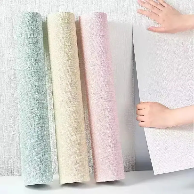 50cmX2.8M/10m Linen 3D Foam Self-adhesive Solid Color PVC Thickened Waterproof Background Wall Renovation Wallpaper Wall Sticker