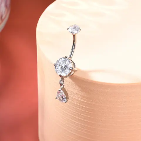 Women's Elegant Teardrop Shaped Belly Rings, Exquisite Trendy Belly Piercings, Chic Body Jewelry for Party & Daily Decor, Body Jewellery