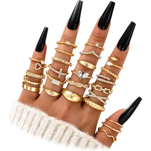 25 PCS Gold Stackable Rings Set for Women, Simple Twist Knuckle Finger Ring Trendy, Dainty Stacking Statement Thumb Rings Pack Jewelry Gift