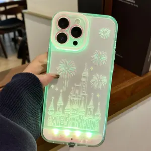 LED Fantasy Castle Fireworks Phone Case, Light up Phone Case for 13/14/15/16/17 Pro/Pro Max/Plus, Aesthetic Cute Girly Kawaii Castle Unique Design Phone Cover for Women Girls