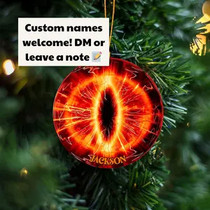 Eye of Sauron Custom Name Ceramic Ornament, Evil Eye Christmas Ornament, Xmas Gift for LOTR Lover.
