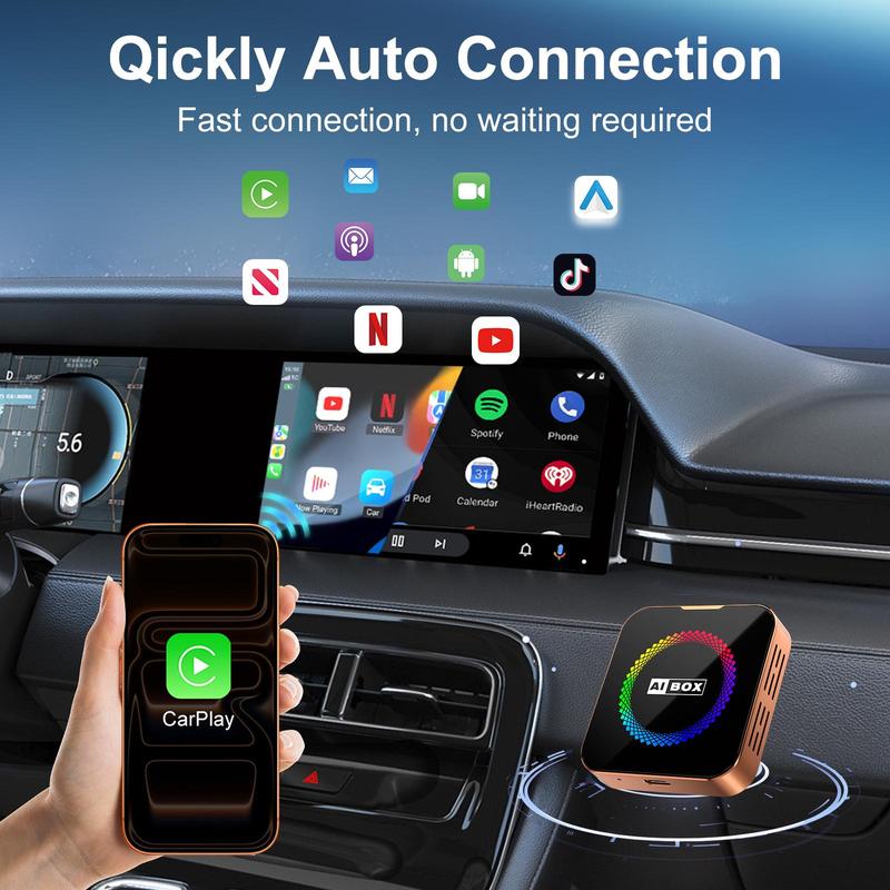 2026 Ai Cube Pro Max 4-in-1 Wireless CarPlay Adapter | Watch Netflix & YouTube | Android Auto Ai Box with TF Card Slot, MirrorLink, Plug & Play for Cars 2016+