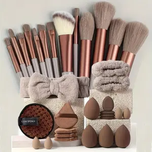 33-Piece Luxury Makeup Brush Set, Cosmetic Brushes, Foundation Brush, Eye Shadow Brush, Dense Bronzer Brush, Gold Rose Gold & Handles, Soft Synthetic Bristles, Professional Beauty Kit, Travel-Friendly