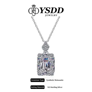 Emerald Cut vs Synthetic Mossan Stone Necklace 925 Sterling Silver