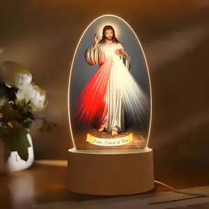 Acrylic Christian Jesus Night Light, USB Powered Table Lamp, Warm Color Lighting, Religious Home Decor, Church Souvenir, Ideal Gift, Religious Decoration