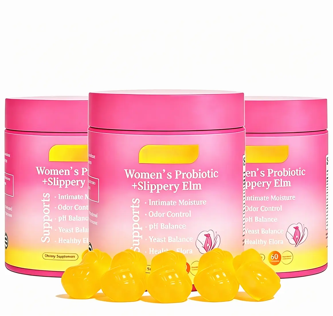 Her Juicy Feminine Probiotics Gummies – Vegan Clean Formula Care with Organic Slippery Elm Bark, Natural Prebiotics & Lactobacillus Strains Balancing Vaginal pH & Soothing Dryness Without Harsh Chemicals, Hawaiian Pineapple Gummies 60 Counts